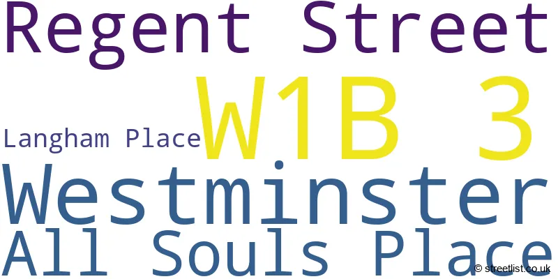 A word cloud for the W1B 3 postcode
